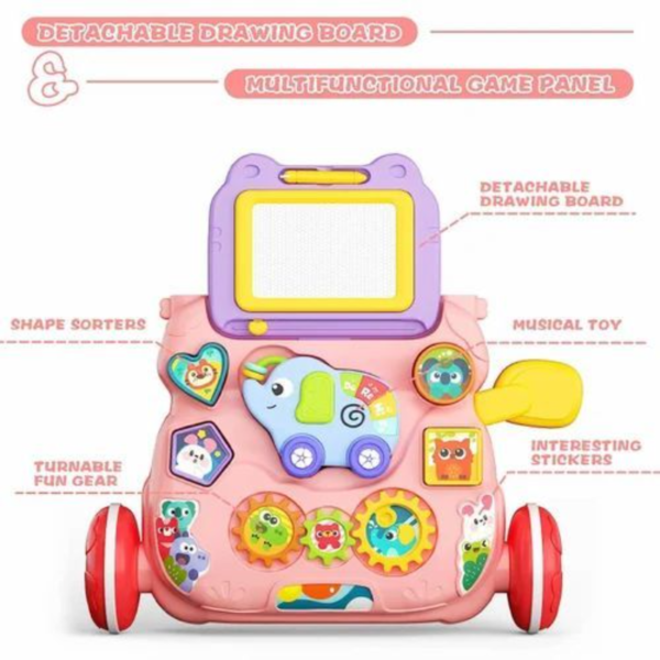 Baby Walker Early Educational Learning Walking Pushing Wheel Activity Musical Drag Car Toy For Infants