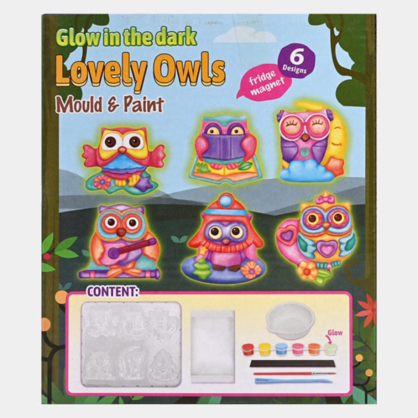 GLOW IN THE DARK LOVELY OWLS MOULD & PAINT PLAY SET FOR KIDS