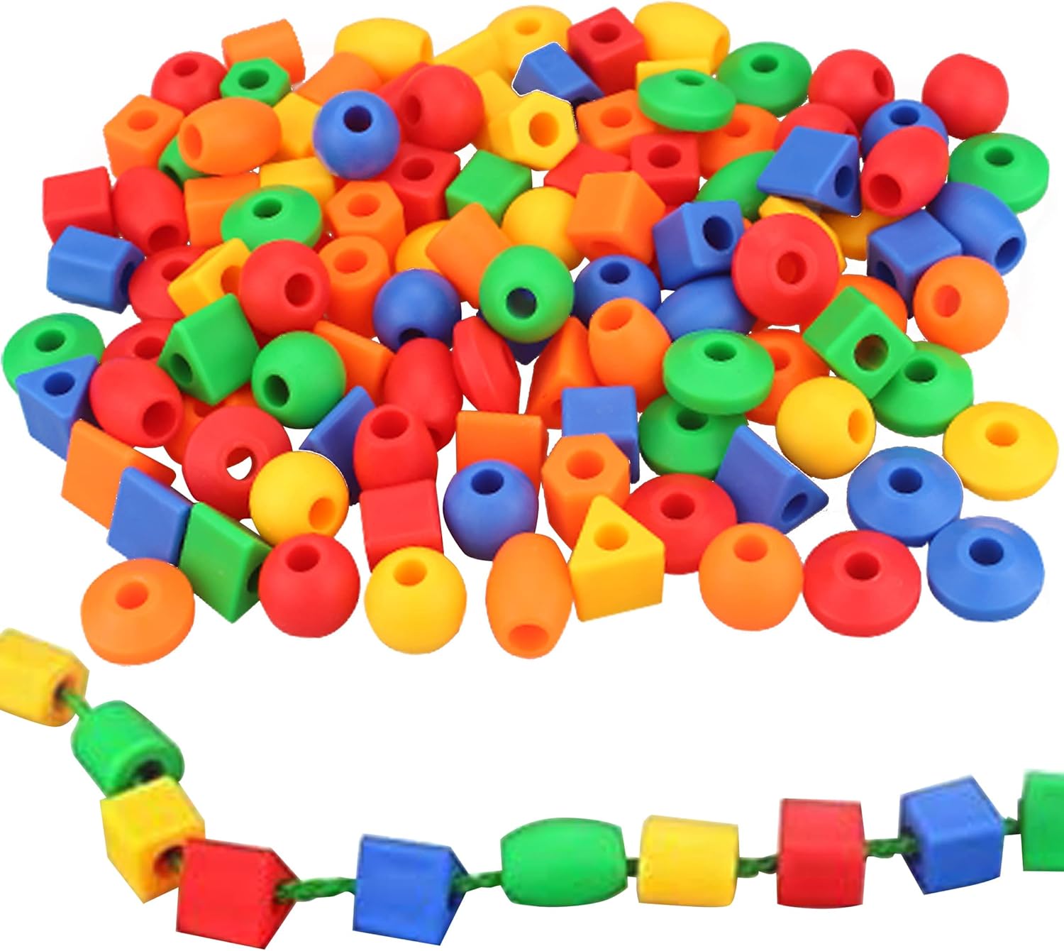 Geometrical Jumbo Size Lacing Beads for Kids – Montessori Wooden Threading Toy with Shapes, Colors & Strings | Educational Activity for Fine Motor Skills, Hand-Eye Coordination & Early Learning